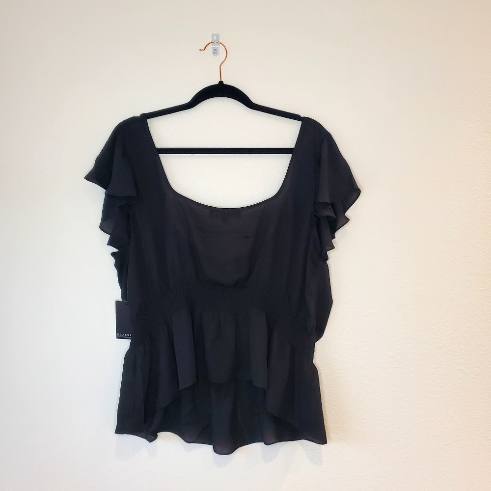 Eloquii Black Flutter Sleeve Blouse With Tie Detail Size 18 - Picture 4 of 11